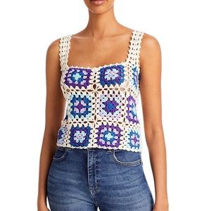 FORE Grandma Square Crochet Knit Sleeveless Top